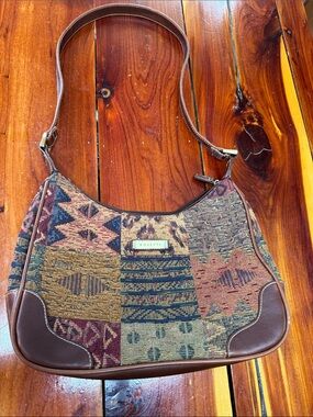 Rosetti Multicolor Patchwork Shoulder Bag with Brown Trim